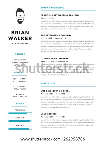 Creative and minimalistic personal vector resume / cv template