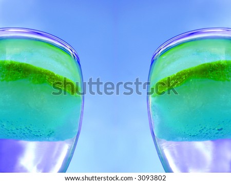 Cool glasses of water, ice and lemons