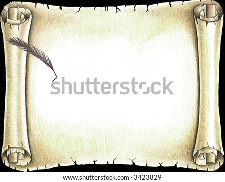 Old Fashioned Blank Parchment Scroll With Feather Pen Stock Photo ...