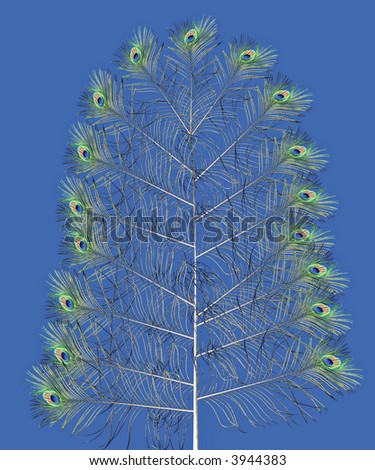 Fantasy Christmas tree made from peacock feathers