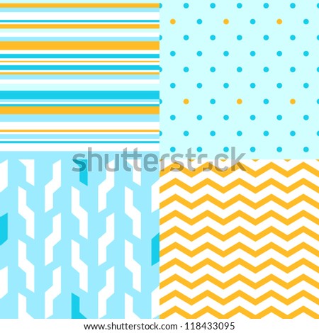 Simple Seamless Pattern In Blue And Yellow Set, Vector - 118433095 ...