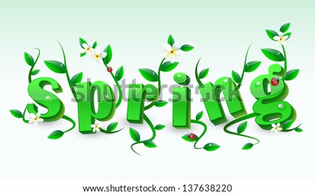 Colorful spring background with flowers. Spring word.