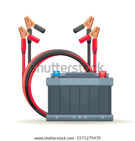 Battery jumper to charge a battery and start of car, vector illustration.