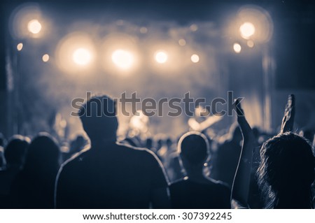 crowd at a concert in a vintage light noise added