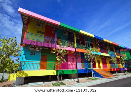 Multi-colored houses in Pattaya Thailand.