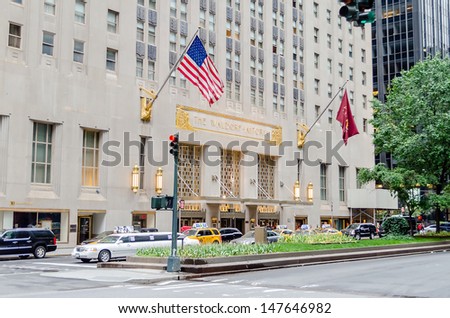 NEW YORK - CIRCA MAY 2013 : The Waldorf-Astoria Hotel, New York, circa May 2013. Dating 1931, it was the first hotel to offer room service, making a huge impact for the future of the hotel industry