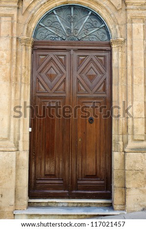Wooden door in a mediterranean house