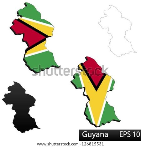 Maps Of Guyana, 3 Dimensional With Flag Clipped Inside Borders,And ...