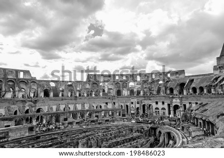 ROME - April 4: Colosseum (Coliseum) in on April 4, 2014 Rome, Italy. The Colosseum is an important monument of antiquity and is one of the main tourist attractions of Rome.