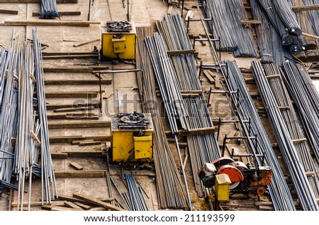 Construction job site iron building materials