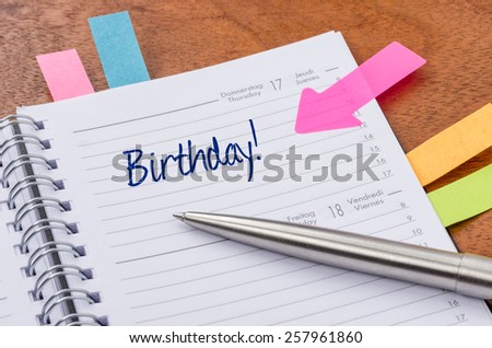 Daily planner with the entry Birthday