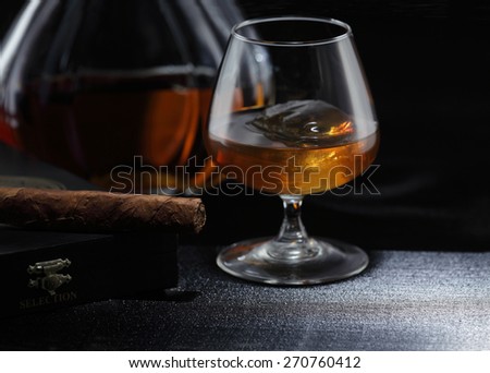 whiskey on the rocks, whiskey glass, whiskey bottle, cigar