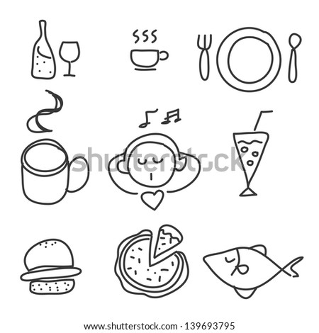 doodle hand drawing foods drink icon set