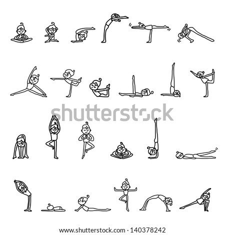 Hand Drawing Cartoon Character Woman Practicing Yoga For Design Stock ...