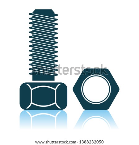 Icon Of Bolt And Nut. Shadow Reflection Design. Vector Illustration.