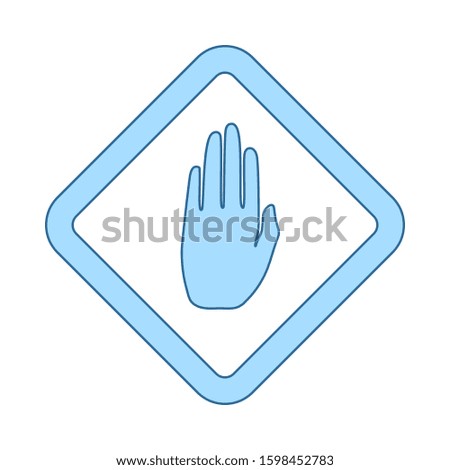 Icon Of Warning Hand. Thin Line With Blue Fill Design. Vector Illustration.