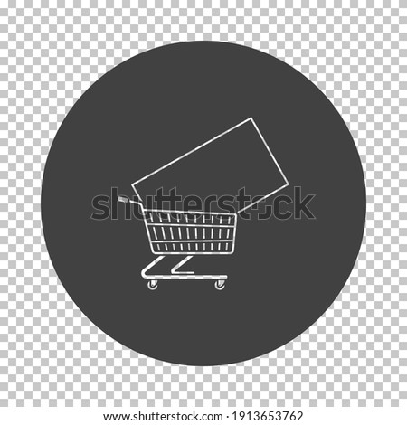 Shopping Cart With TV Icon. Subtract Stencil Design on Tranparency Grid. Vector Illustration.