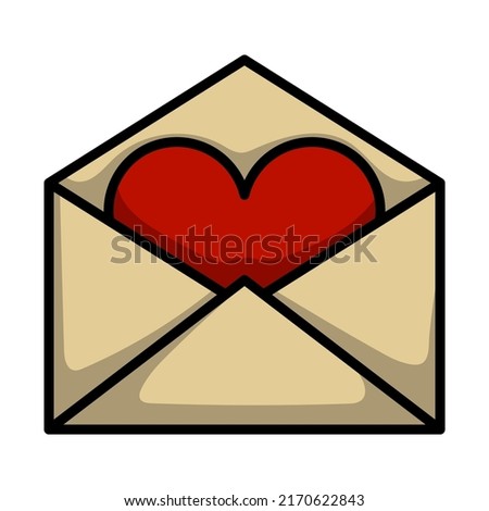 Valentine Envelop With Heart Icon. Editable Bold Outline With Color Fill Design. Vector Illustration.