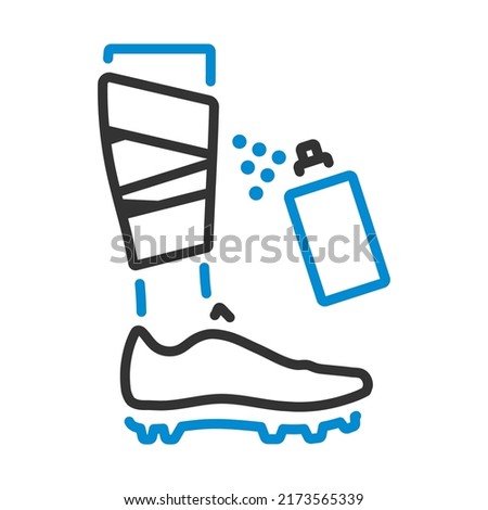 Icon Of Bandaged Leg With Aerosol Anesthetic. Editable Bold Outline With Color Fill Design. Vector Illustration.