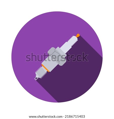 Spark Plug Icon. Flat Circle Stencil Design With Long Shadow. Vector Illustration.