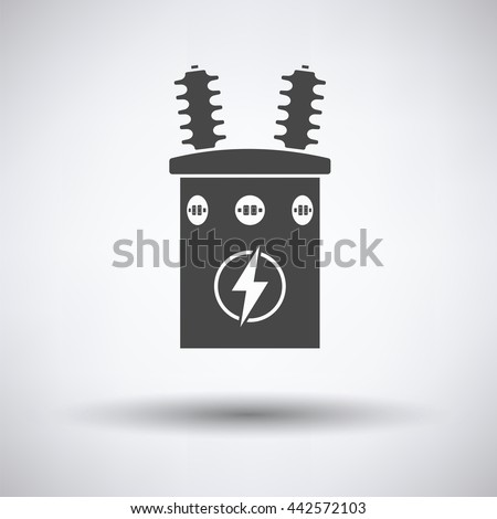 Electric transformer icon on gray background, round shadow. Vector illustration.