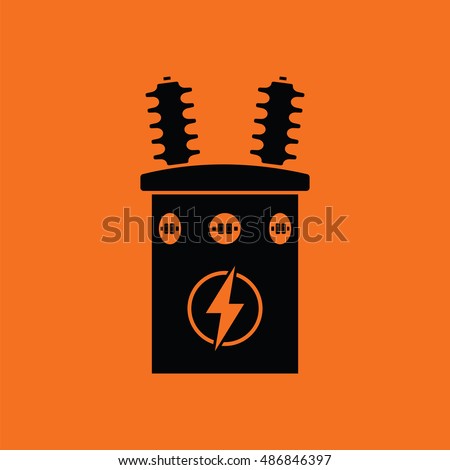 Electric transformer icon. Orange background with black. Vector illustration.