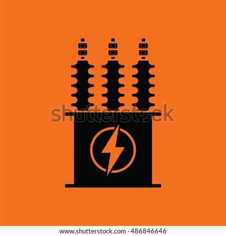 Electric transformer icon. Orange background with black. Vector illustration.