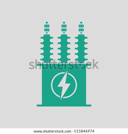 Electric transformer icon. Gray background with green. Vector illustration.