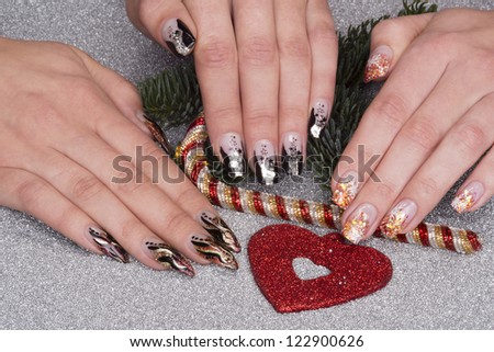 beautiful different hands with fresh manicured stylish nails