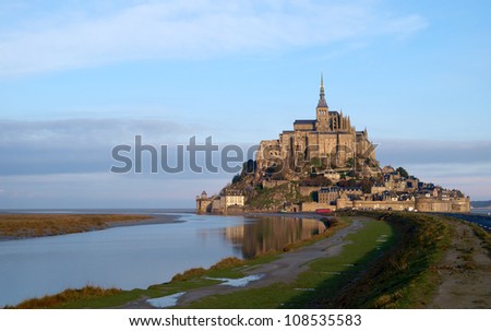 Mont Saint Michel - France. General view of Mont Saint Michel at dawn, second most visited place in France.