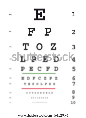 Eye test chart. Getting blurred to the bottom symbolizing bad vision.