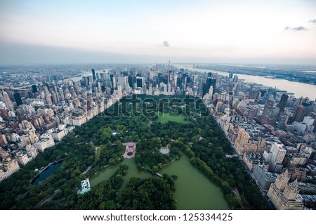NEW YORK - AUGUST 2: Aerial view of Central Park on  August 2, 2012 in New York City. Central Park is a National Historic Landmark, and one of the largest urban public parks in the world.