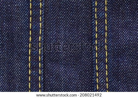 close up shot of raw denim dark wash indigo blue jeans texture background