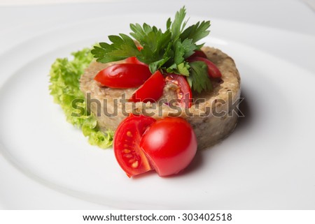 eggplant caviar. white background