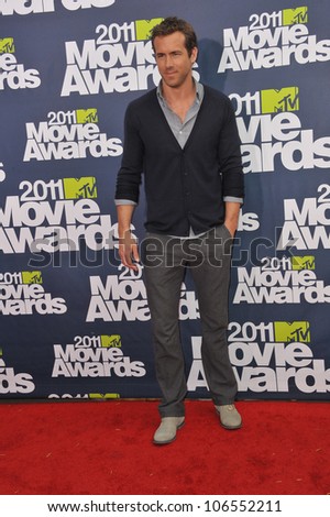 LOS ANGELES, CA - JUNE 5, 2011: Ryan Reynolds arrives at the 2011 MTV Movie Awards at the Gibson Amphitheatre, Universal Studios, Hollywood. June 5, 2011  Los Angeles, CA