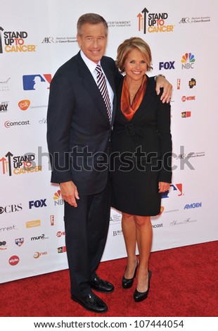 LOS ANGELES, CA - SEPTEMBER 10, 2010: TV news anchors Brian Williams & Katie Couric at the Stand Up To Cancer event at Sony Pictures Studios, Culver City.