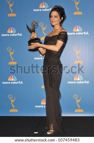 LOS ANGELES, CA - AUGUST 29, 2010: The Good Wife star Archie Panjabi at the 2010 Primetime Emmy Awards at the Nokia Theatre L.A. Live in downtown Los Angeles.