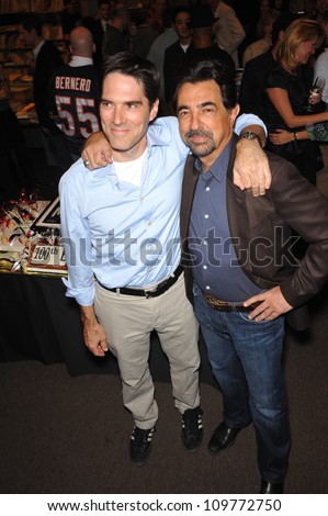 LOS ANGELES, CA - OCTOBER 19, 2009: Criminal Minds stars Thomas Gibson & Joe Mantegna (right) at party to celebrate the 100th episode of the show.