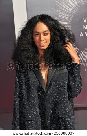 LOS ANGELES, CA - AUGUST 24, 2014: Solange Knowles at the 2014 MTV Video Music Awards at the Forum, Los Angeles.