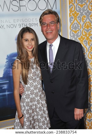 LOS ANGELES, CA - NOVEMBER 4, 2014: Creator/executive producer Aaron Sorkin & daughter at the season three premiere of his HBO series \