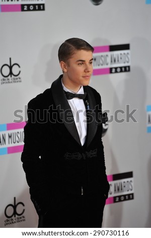 LOS ANGELES, CA - NOVEMBER 20, 2011: Justin Bieber arriving at the 2011 American Music Awards at the Nokia Theatre, L.A. Live in downtown Los Angeles.