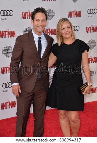 LOS ANGELES, CA - JUNE 29, 2015: Actor Paul Rudd & wife Julie Yaeger at the world premiere of his movie \