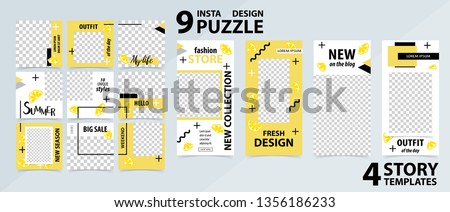 Trendy editable template for social networks stories and posts, vector illustration. Set of story and puzzle post square frame. Mockup for advertising.  Design backgrounds for social media