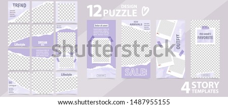 Trendy editable template for social networks stories and posts, vector illustration. Set of story and puzzle post square frame. Mockup for advertising.  Design backgrounds for social media