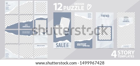 Trendy editable template for social networks stories and posts, torn paper, vector illustration. Set of story and post square frame. Mockup for advertising.  Design backgrounds for social