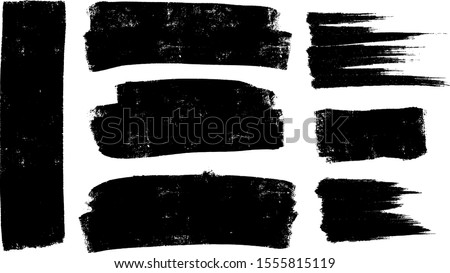 Vector paintbrush set, brush strokes templates. Grunge design elements for social media. Rectangle text boxes or speech bubbles. Dirty distress texture banners for social networks story and posts. Stockfoto © 