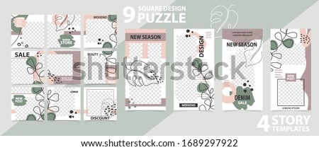 Trendy editable template for social networks stories and posts, vector illustration Set of story and puzzle post square frame Mockup for advertising Design backgrounds for social media