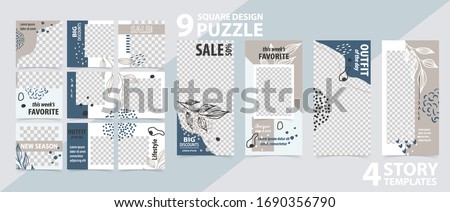 Trendy editable template for social networks stories and posts vector illustration Set of story and puzzle post square frame Mockup for advertising Design backgrounds for social media