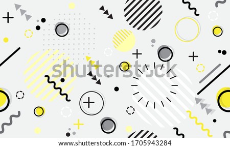 Trendy seamless Memphis style geometric pattern with bright geometric leaves foliage vector illustration with line elements and abstract geometric figures Design backgrounds for wallpaper Foto stock © 