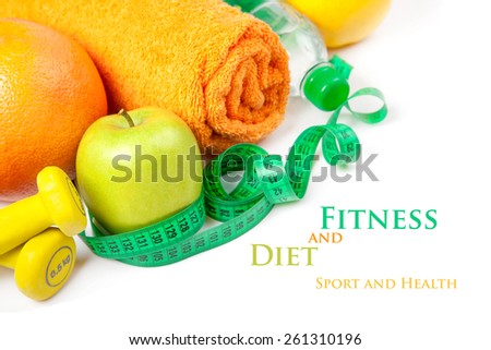 Fitness and diet, healthy food on a white background